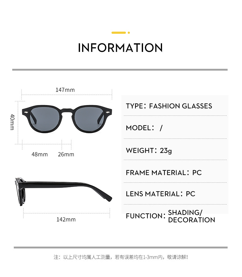 24g Weight Full Frame Glasses Structure Sunglasses Classification Ac, UV400 Protection Lens Material Round Frame Glasses Style Outdoor, Travel Occasion Solid Color Pattern Men's Gender IG Style, Streetwear Style Grey, Black Color IG Style Streetwear Solid Color Ac UV400 Protection Round Frame Full Frame Men's Sunglasses 9