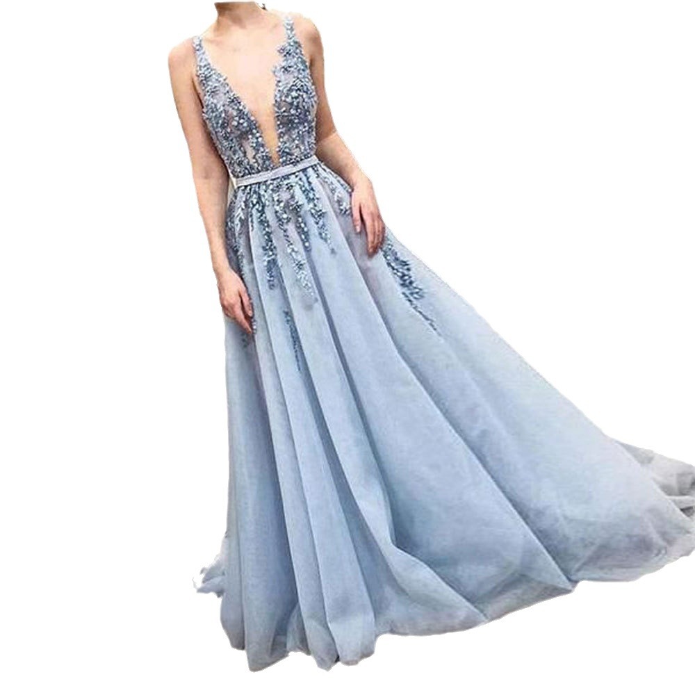 Comercio exterior europeo y americano Amazon AliExpress deseo nuevo profundo V pesado hecho a mano largo vestido de noche formal banquete