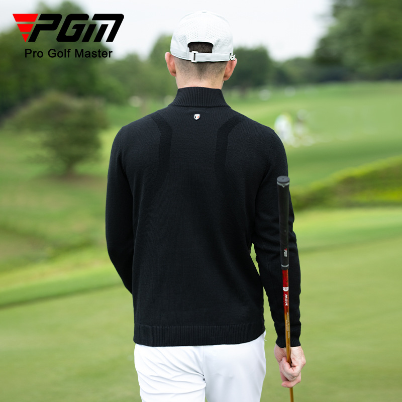 Áo len golf nam cổ đứng có khóa kéo, vải chần bông giữ ấm — YF654-Áo trắng [chần bông], YF654-Áo đen [chần bông]