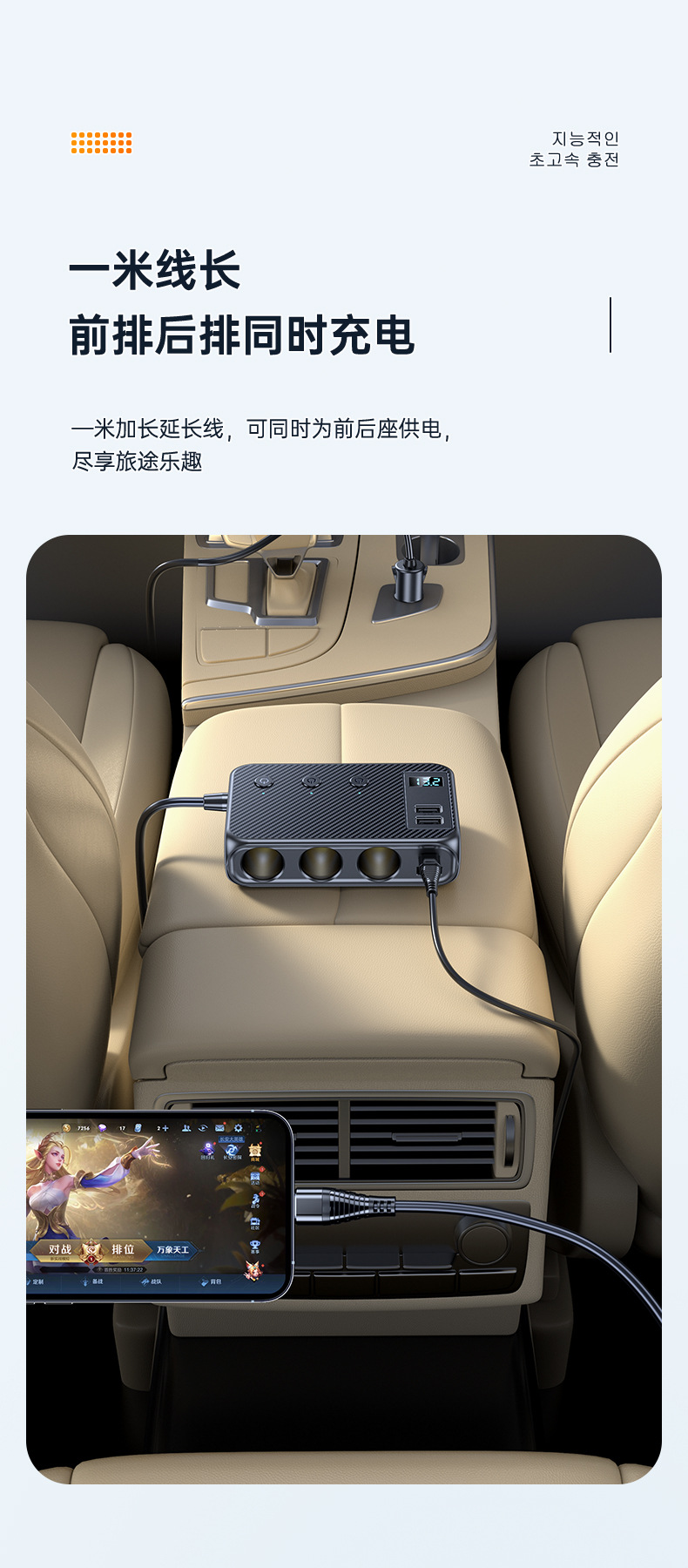 Hot-Selling One-To-Three Car Cigarette Lighter Multi-Function Usb3.0 and Pd Interface 128W Car Charger
