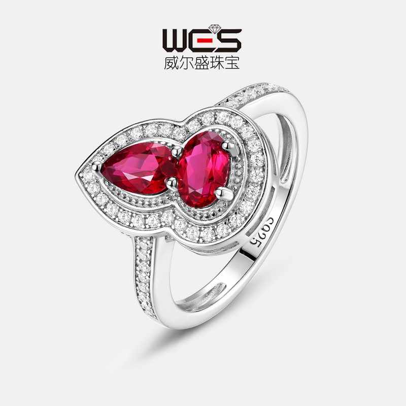 Especial transfronterizo para el cultivo de calabazas anillo del tesoro rojo femenino S925 incrustaciones de plata para cultivar el anillo de dedo de comida del tesoro de color anillo de moda europea y americana