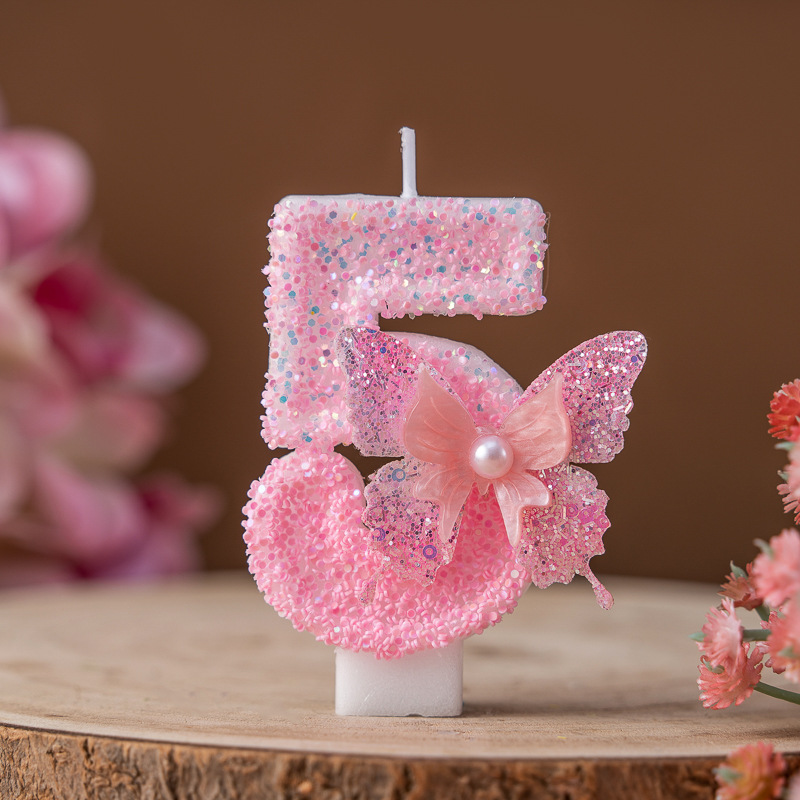 Cross-Border Xiyin Creative Pink Diamond Butterfly Butter Lamp Digital Birthday Candle 0-9 Decorations_voghion.com