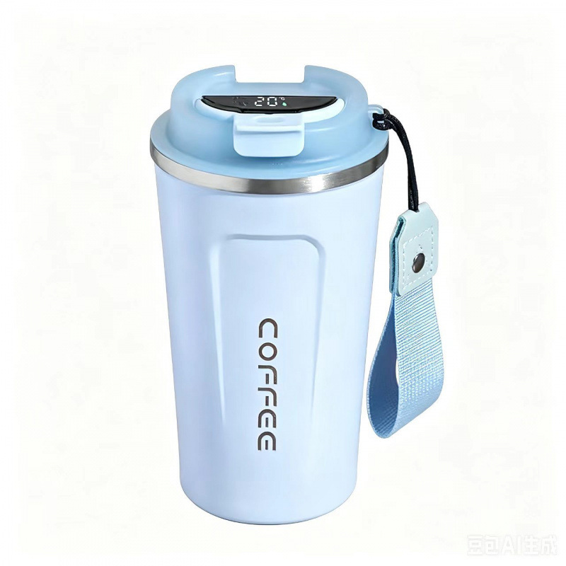 Taza de café de cuerda transparente con tapa inteligente azul claro 510ml