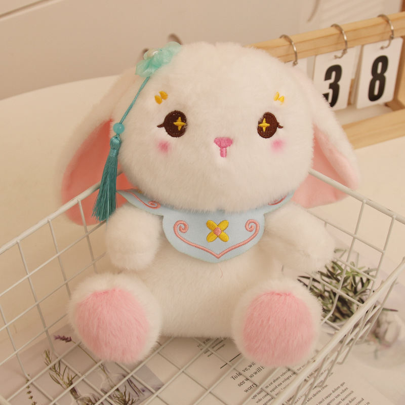 Linda niña corazón estilo antiguo conejo muñeco de peluche llavero colgante muñeca novia mochila escolar bolso oreja grande colgante de conejo