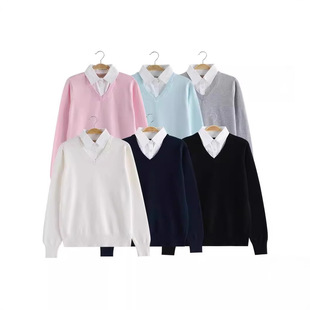 Plus Size Jk Uniform Pullover Knitwear for Women, Autumn and Winter Pure Color V Neck Knitwear with Versatile Inner Top
