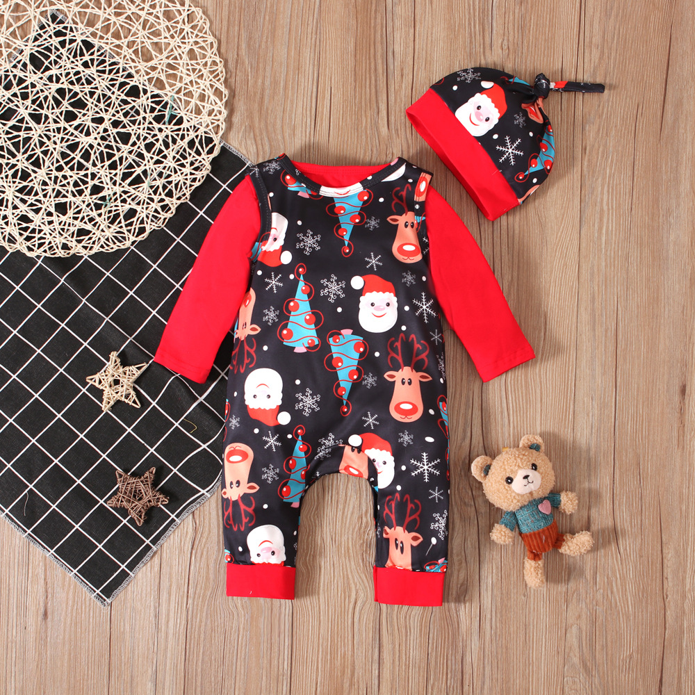Natale Bambini primavera e autunno Natale vestito bretelle + tuta triangolare da arrampicata + cappello tre pezzi abbigliamento per bambini ins_voghion.com