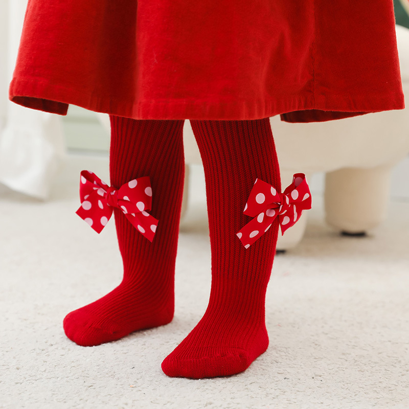 Weihnachten Süß Einfarbig Schleife Baumwolle Hosen & Leggings display picture 1