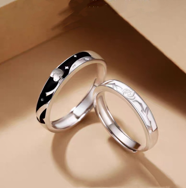 Pure White Copper Non-fading Opening Adjustable Little Prince and Rose Couple Ring Ring Gift for Male Girlfriend