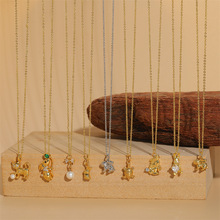 亚马逊新款兔子锆石吊坠项链 ins小众设计铜珍珠老鼠choker锁骨链