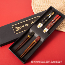 日式天削鎏金仙鹤情侣筷礼盒精美手工日料餐具尖头实木筷卷金线