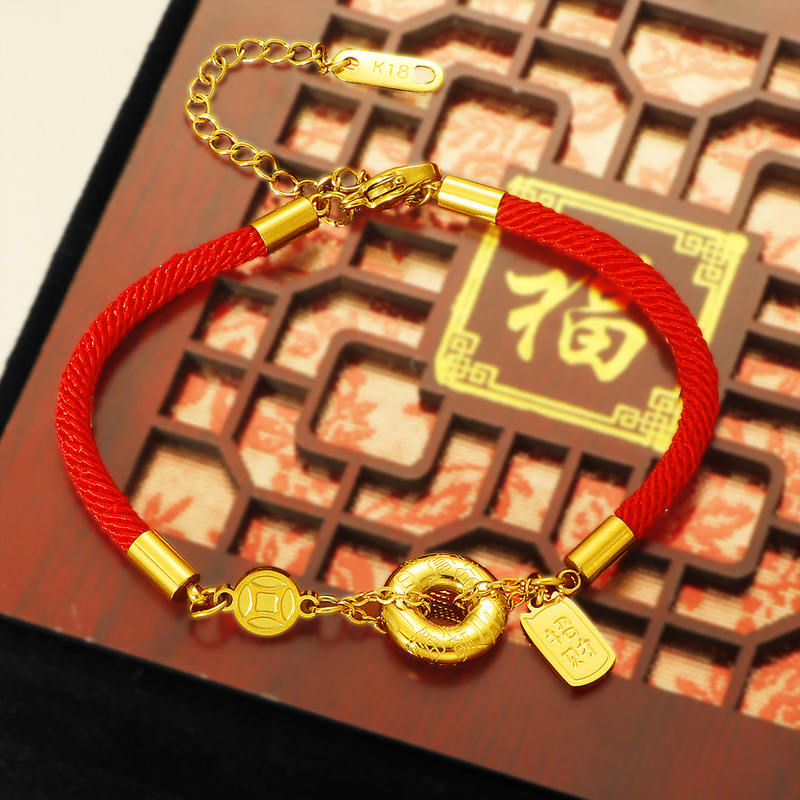 New Entry Light Luxury Safe Buckle Lucky Copper Red Rope Bracelet Women's Benmingnian Titanium Steel Red Rope National Trendy Fashion Hand Rope