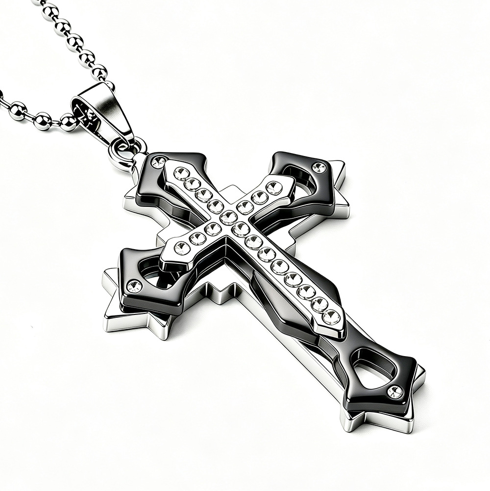 Collar con Colgante de Cruz para Hombre, Estilo Europeo y Americano, con Diamantes, en Plata, Oro y Negro, Novedad 2026, Venta al Por Mayor