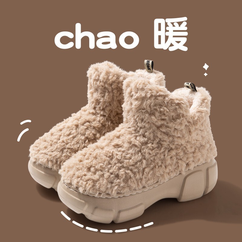 Qidan shoes factory snow boots women's winter Korean style simple warm fleece-lined high-top thick-soled couple's cotton-padded slippers men