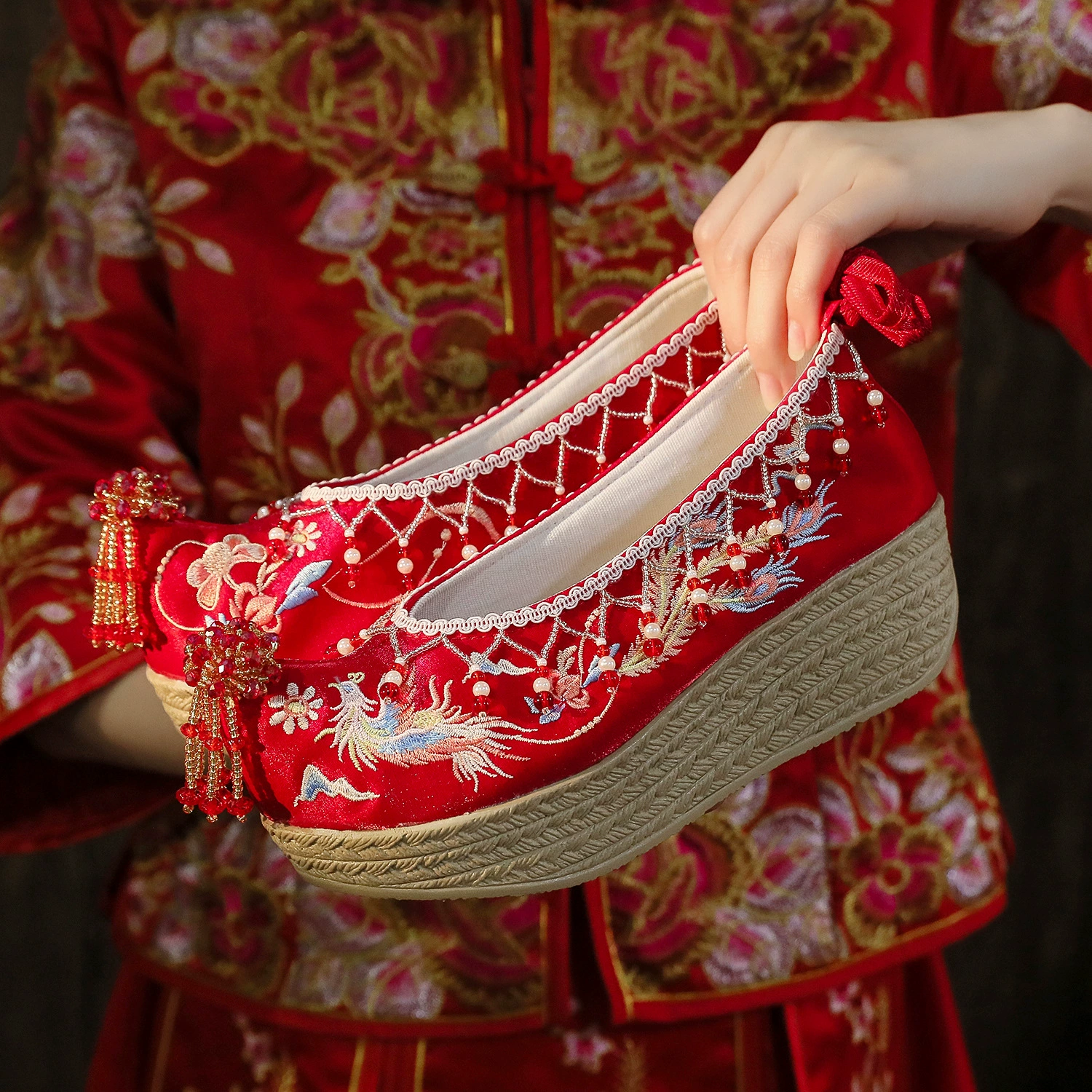 [Феникс] 2024 новая свадебная обувь Xiuhe одежда свадебная обувь с кисточками