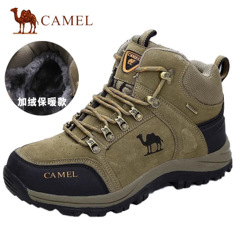 清仓骆驼加绒保暖棉鞋男士真皮高帮户外登山徒步鞋冬季雪地靴展驰
