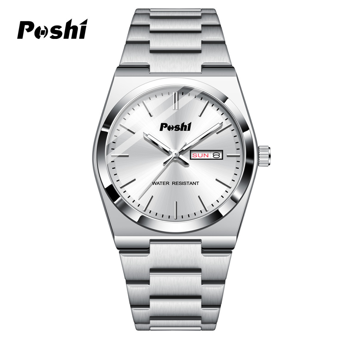 POSHI Fashion New Impermeable Watch Reloj de cuarzo casual de negocios para hombres Reloj delgado de doble calendario para hombres