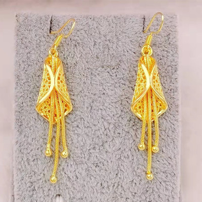 黄铜镀金蝴蝶流苏耳坠电镀仿金首饰品实体电商货源女士弹簧扣耳饰|ms