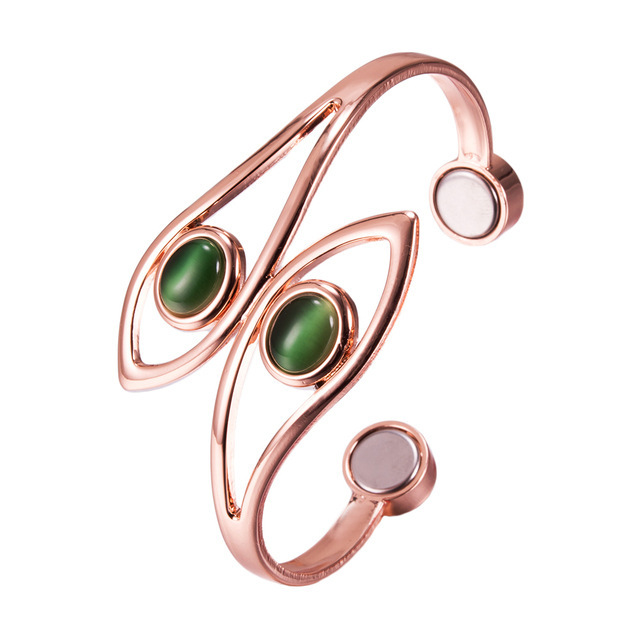 Cross Border Amazon Aliexpress Pure Copper Women's Bracelet Green Artificial Opal Magnetic Bangle