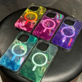 适用苹果17promax手机壳镭射iphone17冰川纹渐变色磁吸壳s26u素材