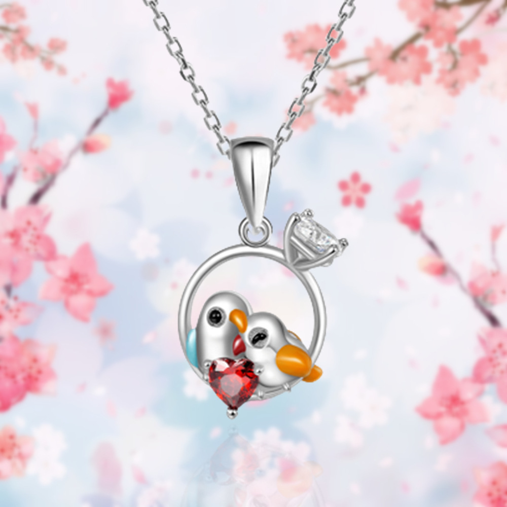 Collana con ciondolo a forma di coppia di uccellini, alla moda e versatile, ideale come regalo per donne._voghion.com