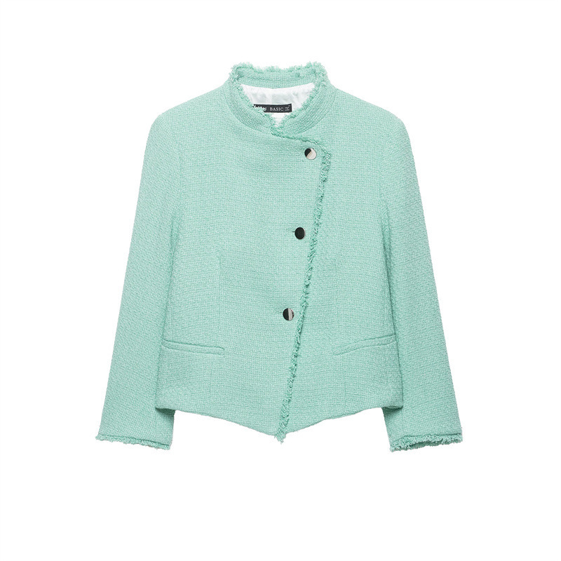 Wholesale for foreign trade: 2026 autumn new European and American style women's clothing with frayed edges and stand-up collar blazer 7840121