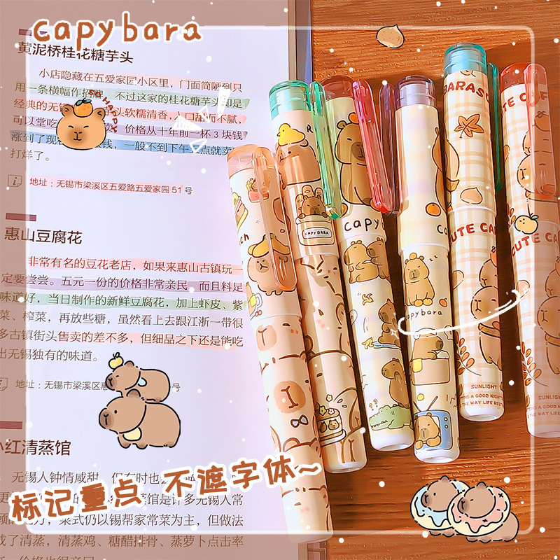 Nuevo resaltador Kapibala lindo conejillo de indias acuarela marcador de alto valor estudiante de dibujos animados graffiti mano cuenta bolígrafo
