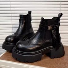 小个厚底烟筒靴女鞋子切尔西英伦风雕花2025秋冬新款短靴子马丁靴