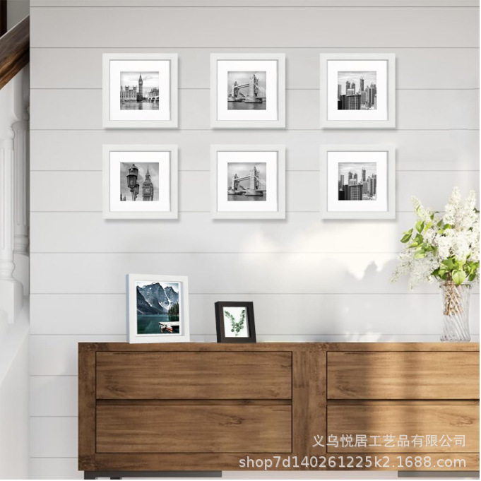 15.24X 15.24cm Black Photo Frame Wooden 6inch Photo Frame Wall Hanging Table Dual-Purpose Square Collage Frame