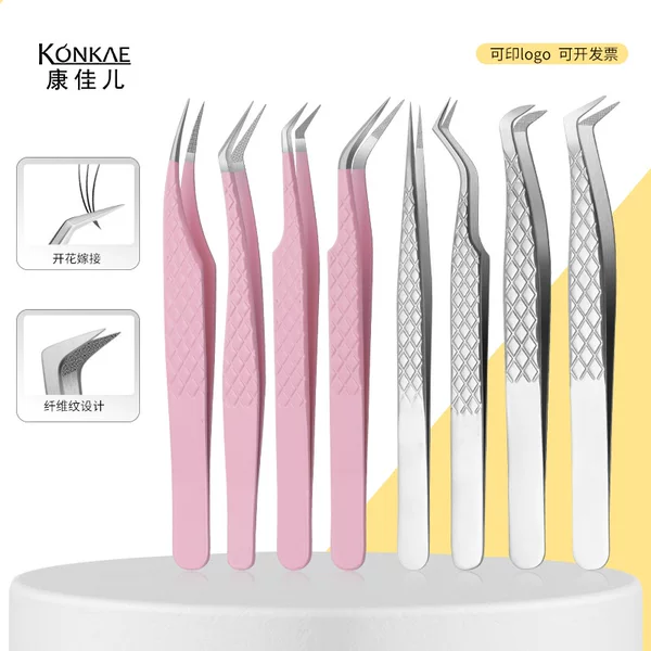 Grafting Eyelash Tweezers, Micro-Texture, High-Density Planting Gold Feather Clip, Blooming Tweezers, Dolphin Clip, Elbow Tweezers Tool