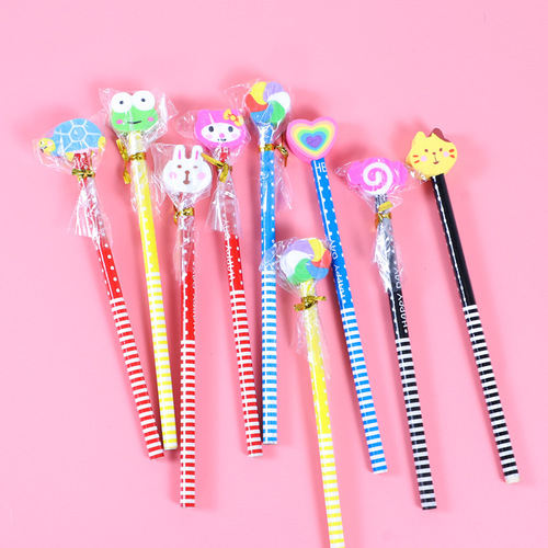 Cartoon HB eraser tip pencil, clean eraser, student writing pen, children's small gift, prize, advertising pen