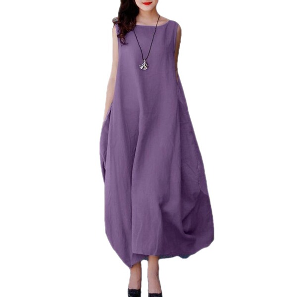Summer dress with a round collar sleevless with pockets