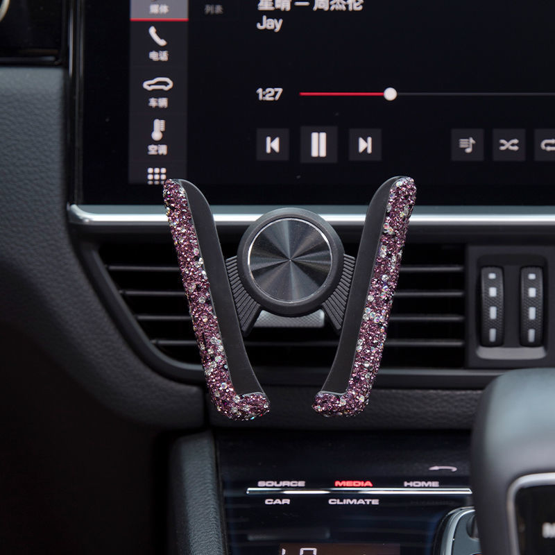 Car-Mounted Diamond-Encrusted Phone Holder, Car Navigation Support, Clip-On Air Vent, Multi-Functional and Versatile