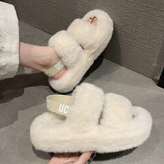 Keep them for yourself! Celebrity fluffy slippers for women to wear outside, 2024 autumn and winter new fairy ins fashion one-piece slippers