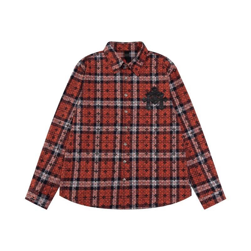 正しいバージョン 24 クロスボーダー Chrome Hearts 秋冬新作フルダイヤモンド胸レザーチェック柄シャツ|undefined
