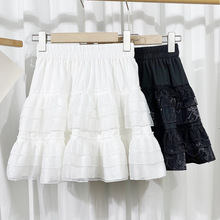 芭蕾风小个子网纱拼接蓬蓬半裙2025夏季女装新款温柔气质短裙8102