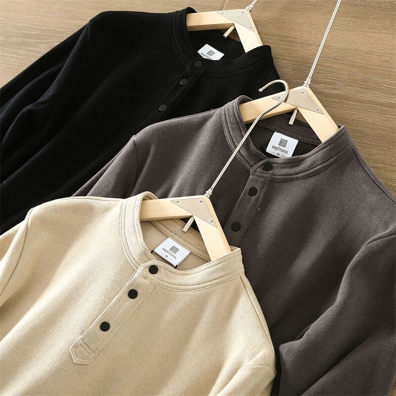 Men's stand-up collar sweatshirt, autumn 2026 new trendy brand, loose-fitting henley collar, heavy-duty long-sleeve pullover jacket Men's stand-up collar sweatshirt, autumn 2026 new trendy brand, loose-fitting henley collar, heavy-duty long-sleeve pullover jacket