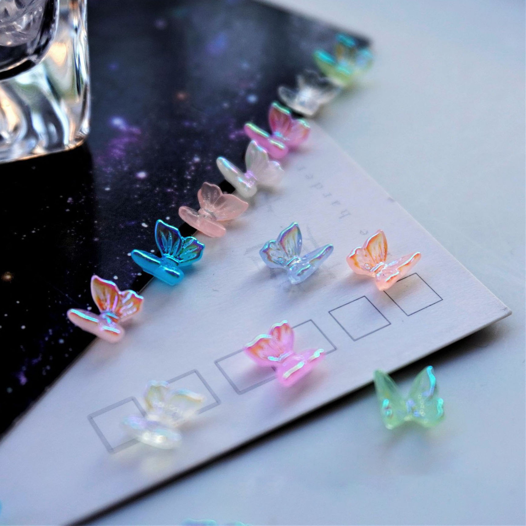 Mariposa de cristal transparente parche de uñas accesorios de bricolaje acrílico tridimensional hecho a mano de resina accesorios de plástico imitación de uñas