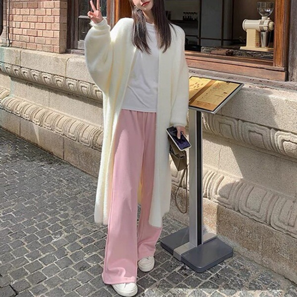 仿水貂绒气质长款过膝毛衣开衫女秋冬新款慵懒风宽松加厚针织外套