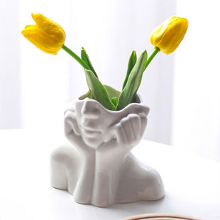 Ins Style Ceramic Hydroponic Vase Face Ornaments Living Room Entrance Retro High Color Value Soft Decoration Eyebrow Pen