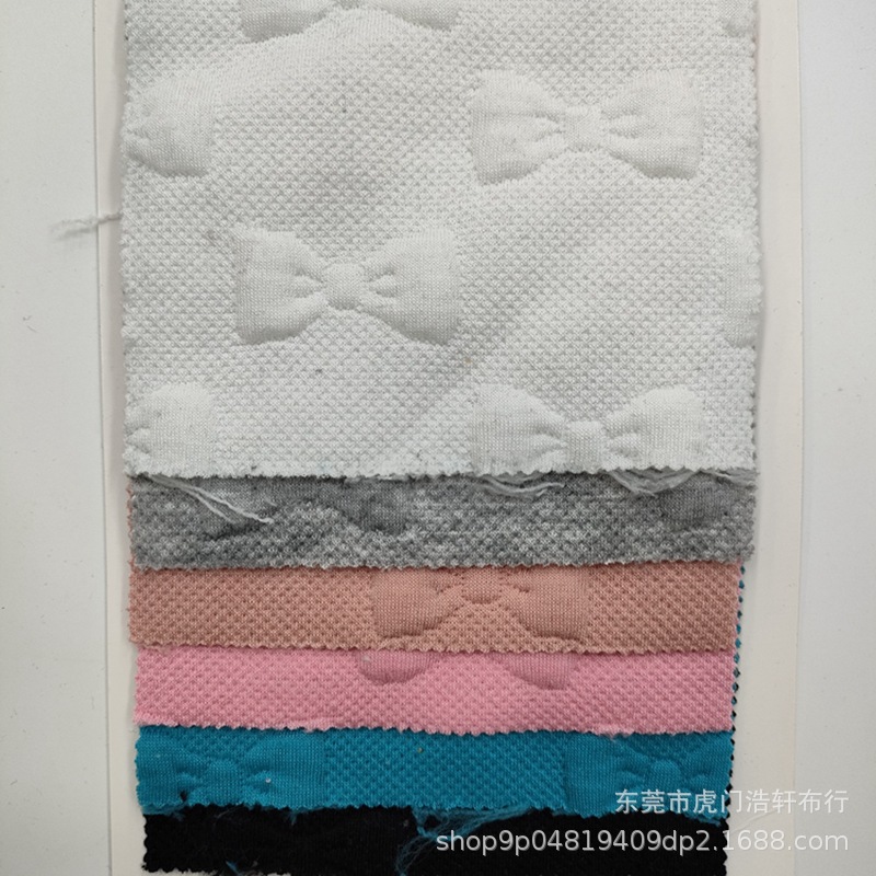 可爱风夹丝棉蝴蝶结泡泡提花布 280g三层夹棉空气层卫衣 保暖卫衣