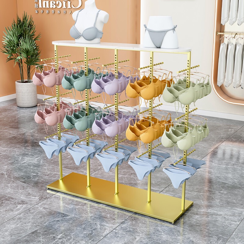 Lingerie store shelf, bra and underwear display rack, adjustable height, double-sided, front-hanging bra and shorts island display shelf