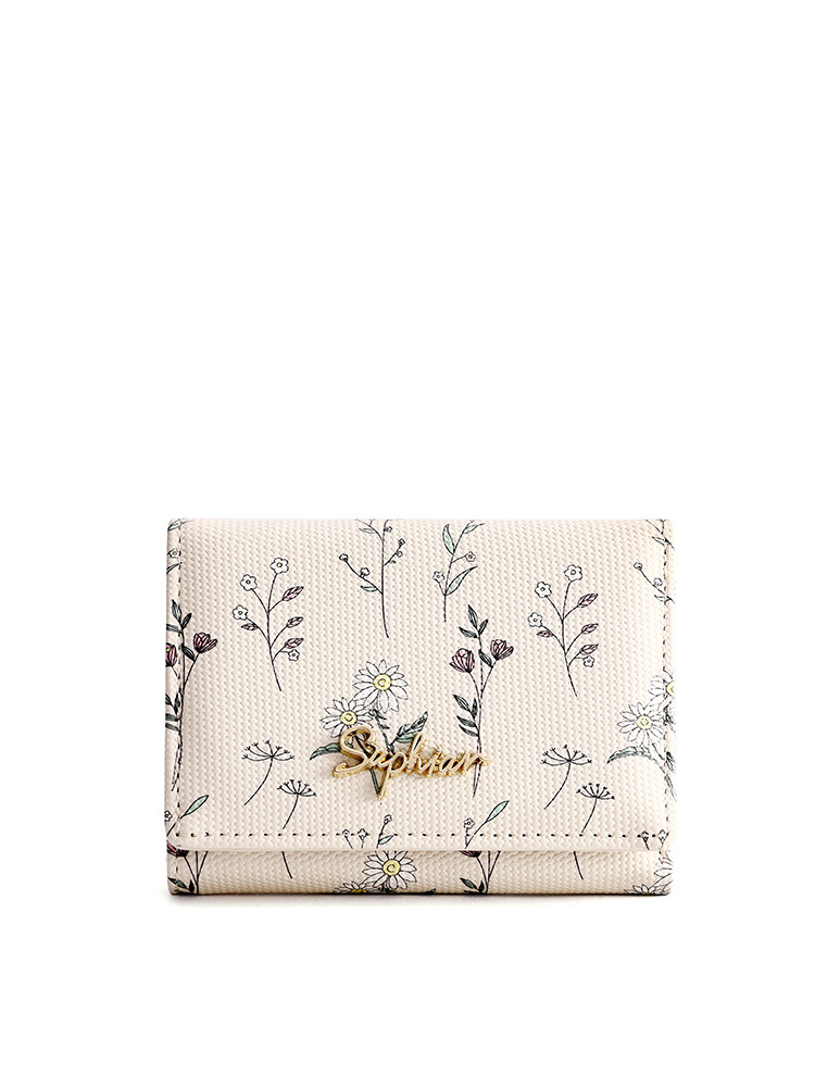 Cartera pequeña, pins japoneses, tres pliegues, flores y plantas, billetera corta, monedero fresco pequeño, bolso de tarjeta lindo coreano para estudiantes