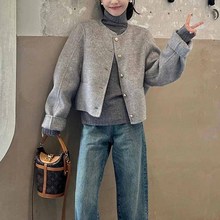 双面羊绒灰色短款呢子大衣女秋冬季2025新款毛呢外套高级感小个子