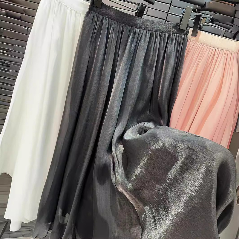 Advanced Sense Streamers Mesh Skirt High Waist A- Line Skirt Summer New Chiffon Elegant Slimming Large Umbrella Skirt