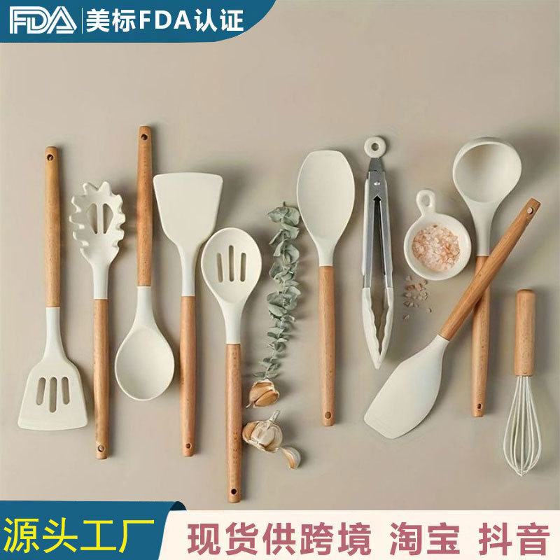 Pan antiadherente para cocinas domésticas, mango de madera de 10pcs, conjunto de suministros de cocina