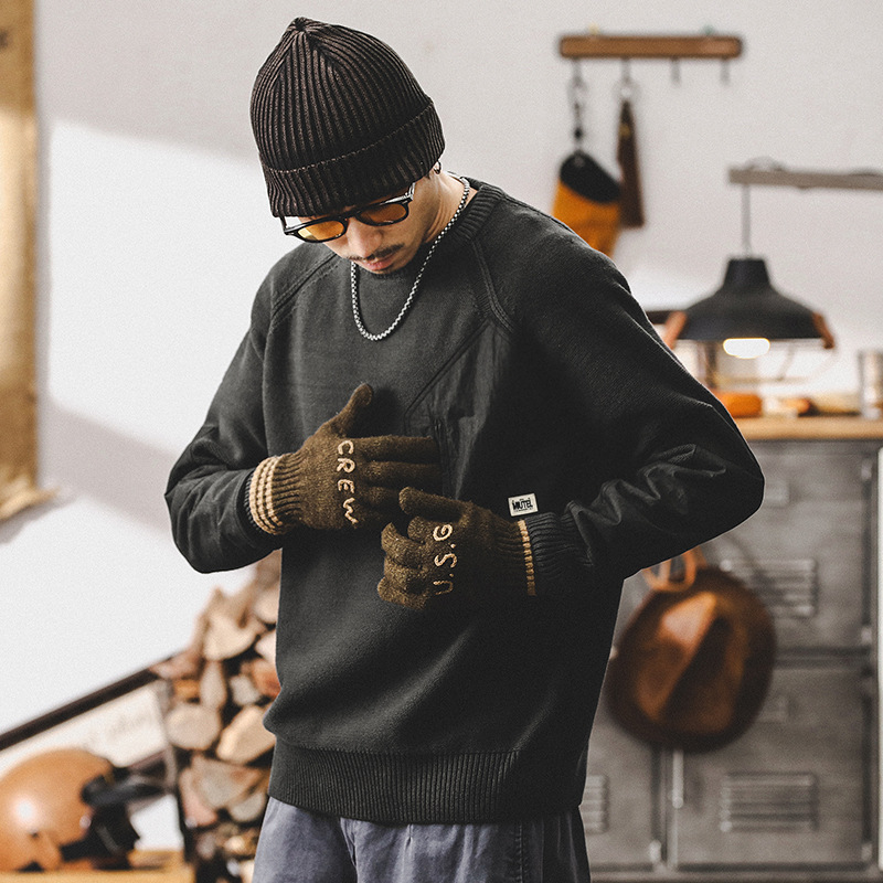 American Style Heavy Retro Sweater Men's Autumn and Winter Thickened Pocket Design Fashion Brand Loose plus size Men's Knitted Sweater