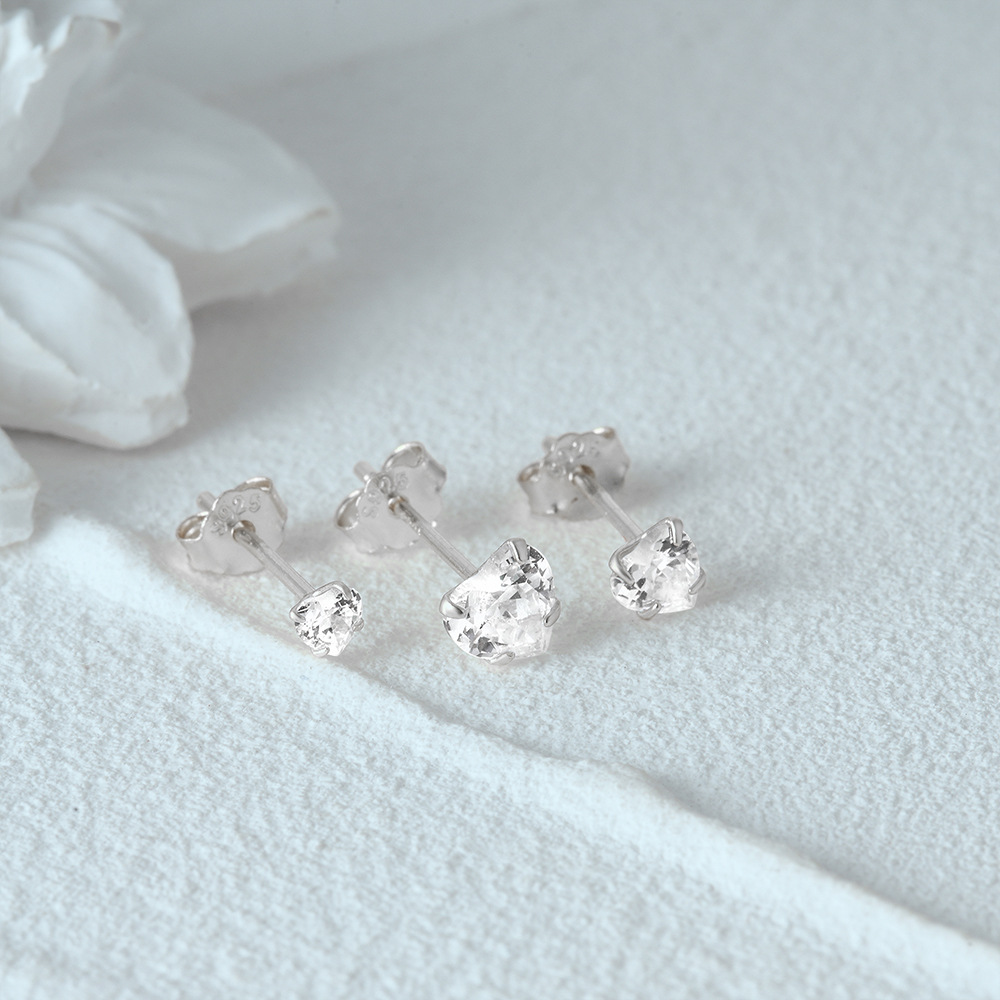 3g Weight Zircon Inlay Material Ear Studs Classification 3 Pieces Set Quantity Daily Occasion 925 Sterling Silver Material Geometric Pattern Women's Gender Plating, Inlay Design Simple Style Style 3 Pieces Set 925 Sterling Silver Zircon Geometric Ear Studs 7