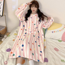 珊瑚绒睡裙女春秋冬季加厚可爱睡袍法兰绒宽松家居服中长款连衣裙