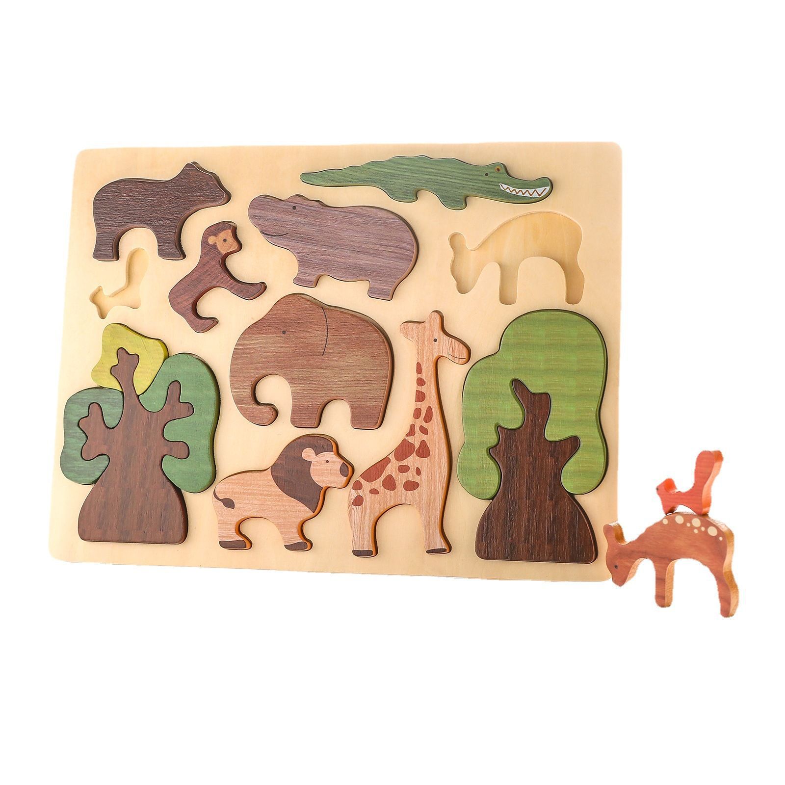 Educación temprana para bebés, rompecabezas de animales tridimensionales de madera, paneles apilados, escenas de bosque, juguetes de agarre de mano