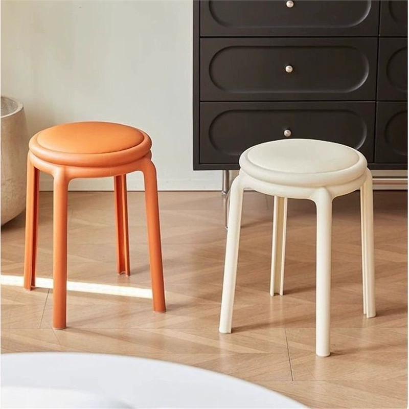 Пластиковый табурет для домашнего использования, прочный и долговечный, легкий роскошный мягкий круглый табурет для гостиной, простая скамейка, табурет для обеденного стола для хранения, табурет для макияжа.